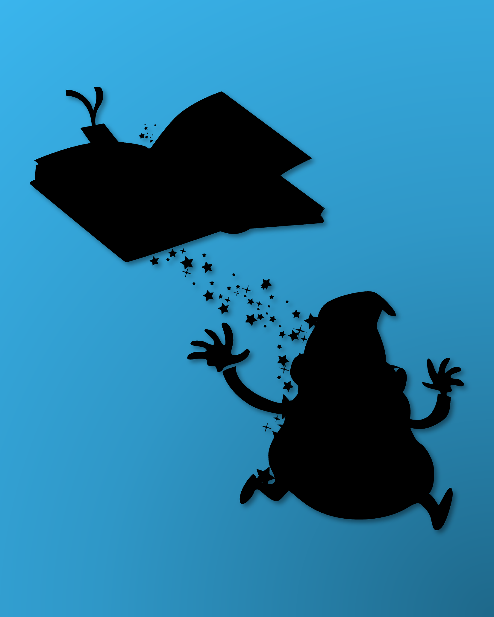 Šotek na útěku. Obrázek šotka, který utíká z knihy. Obrázek reprezentuje pohádkovou bojovku