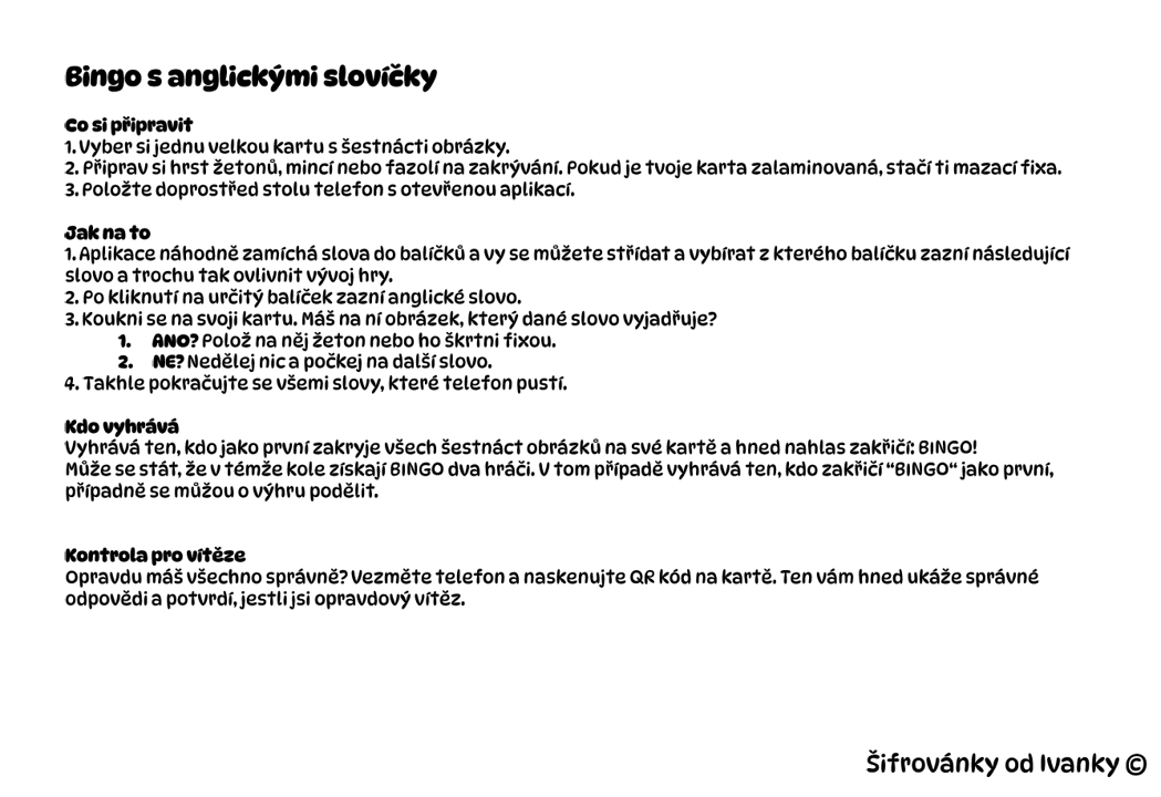 Anglické BINGO + postřehová hra - Obrázek 2